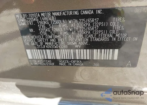 2012 Toyota Rav4 z USA, uszkodzony, nr VIN 2T3JF4DV2CW243289